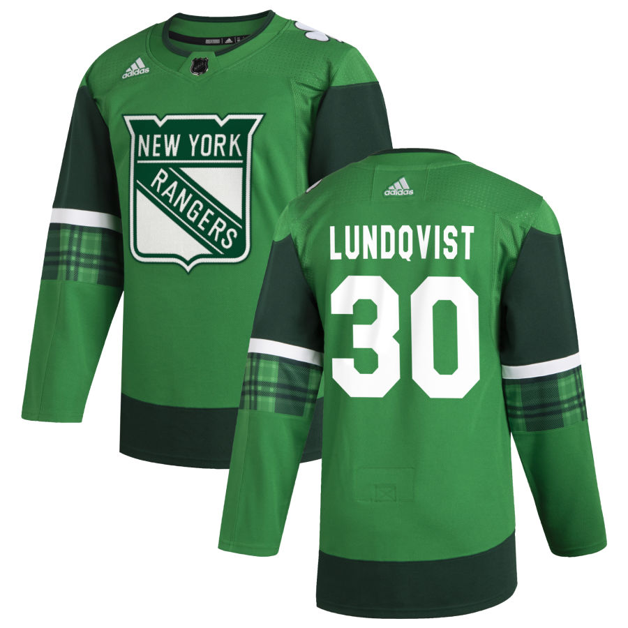 Cheap New York Rangers 30 Henrik Lundqvist Men Adidas 2020 St. Patrick Day Stitched NHL Jersey Green